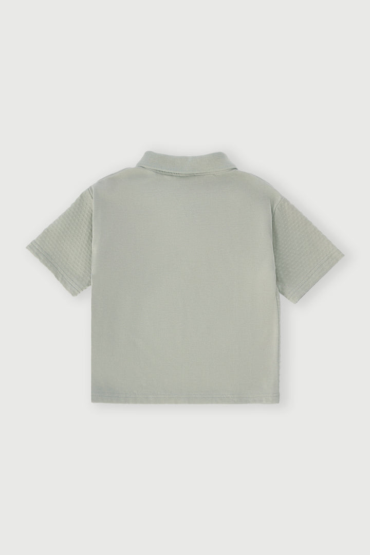 Pre-Boys Quarter Zip Textured Panelled Golfer - Light Green