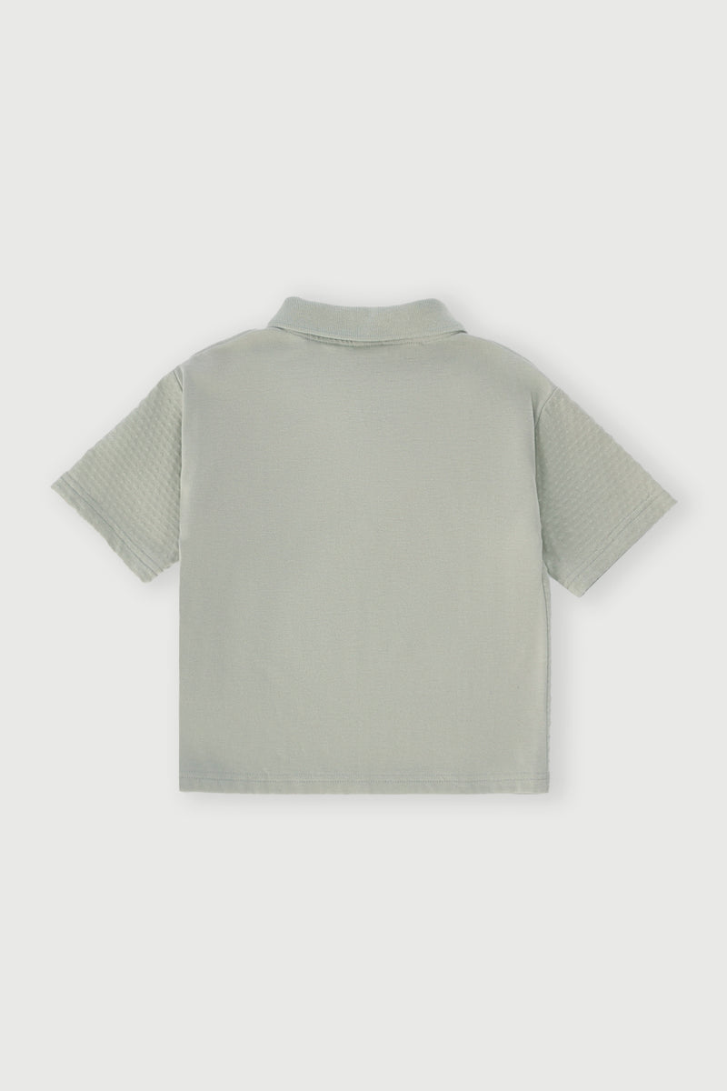 Pre-Boys Quarter Zip Textured Panelled Golfer - Light Green