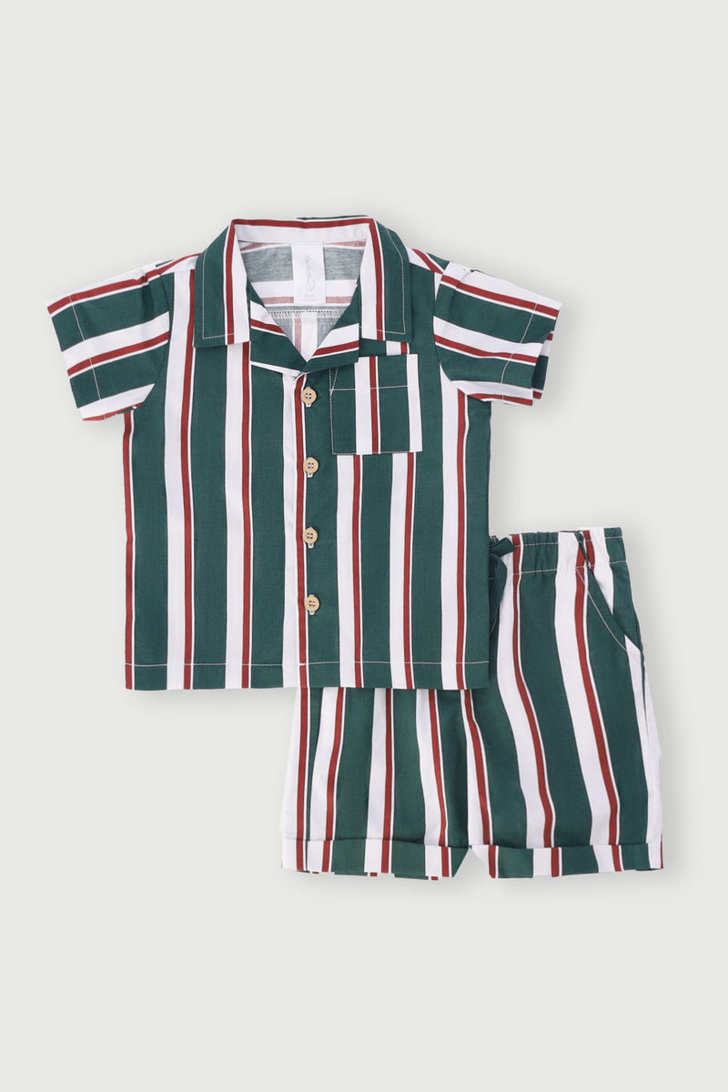 Baby Boys Stripe Woeven Set - Forest Green
