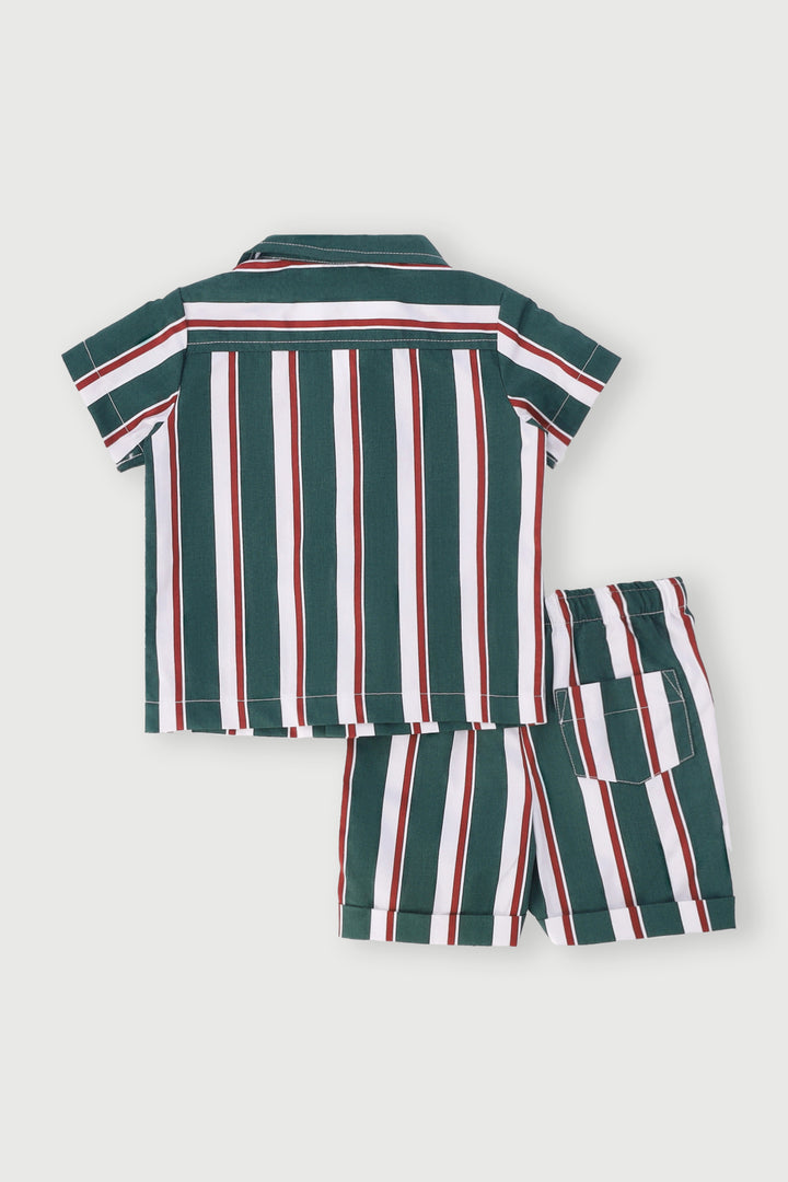 Baby Boys Stripe Woeven Set - Forest Green