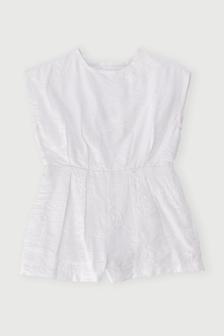 Pre-Girls Embroidered Jumpsuit - White