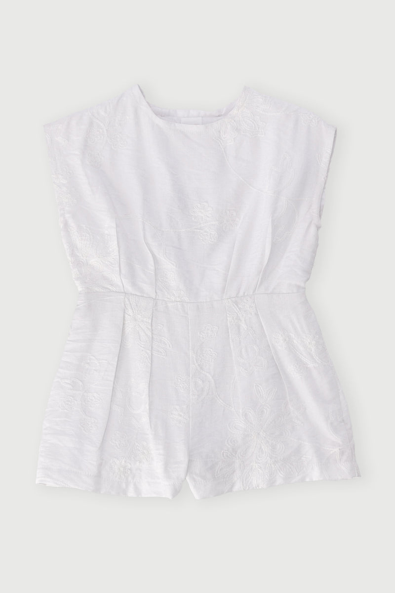 Pre-Girls Embroidered Jumpsuit - White