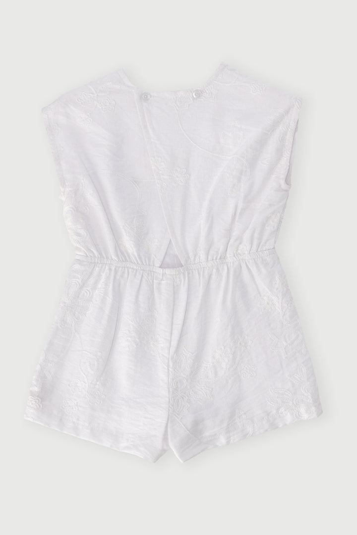 Pre-Girls Embroidered Jumpsuit - White
