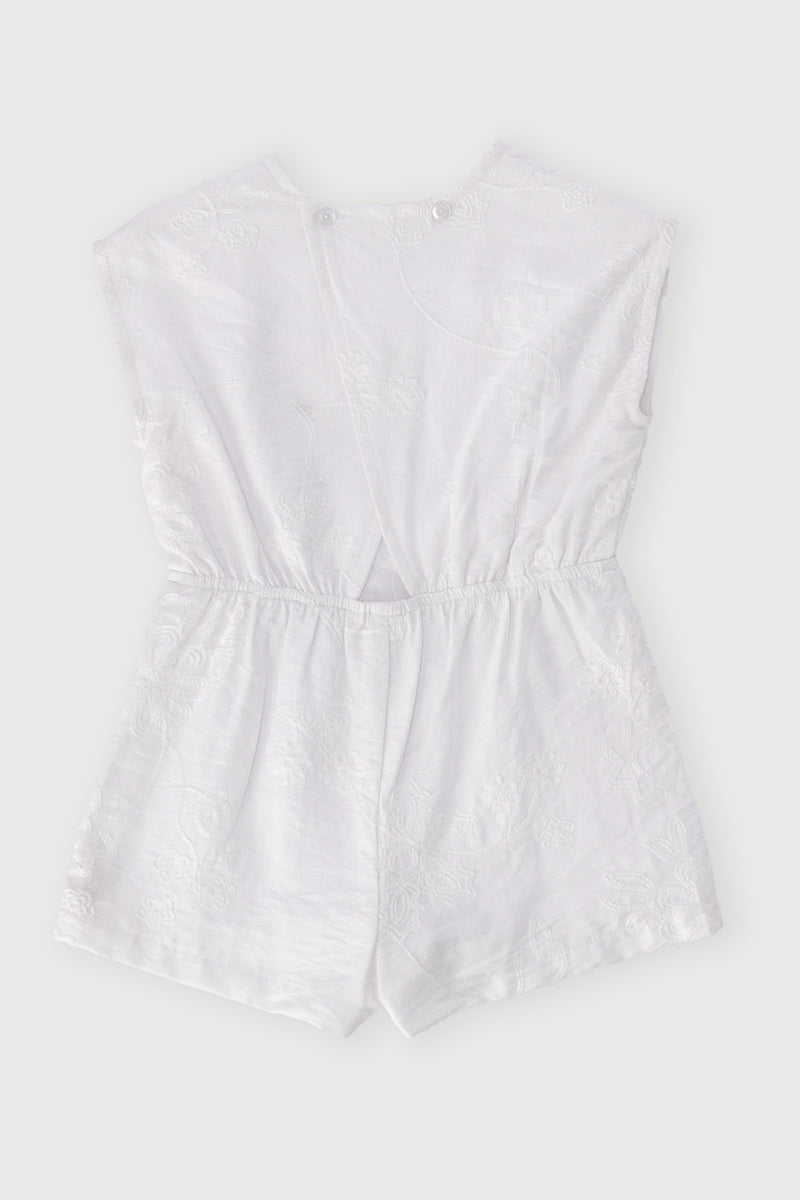 Pre-Girls Embroidered Jumpsuit - White