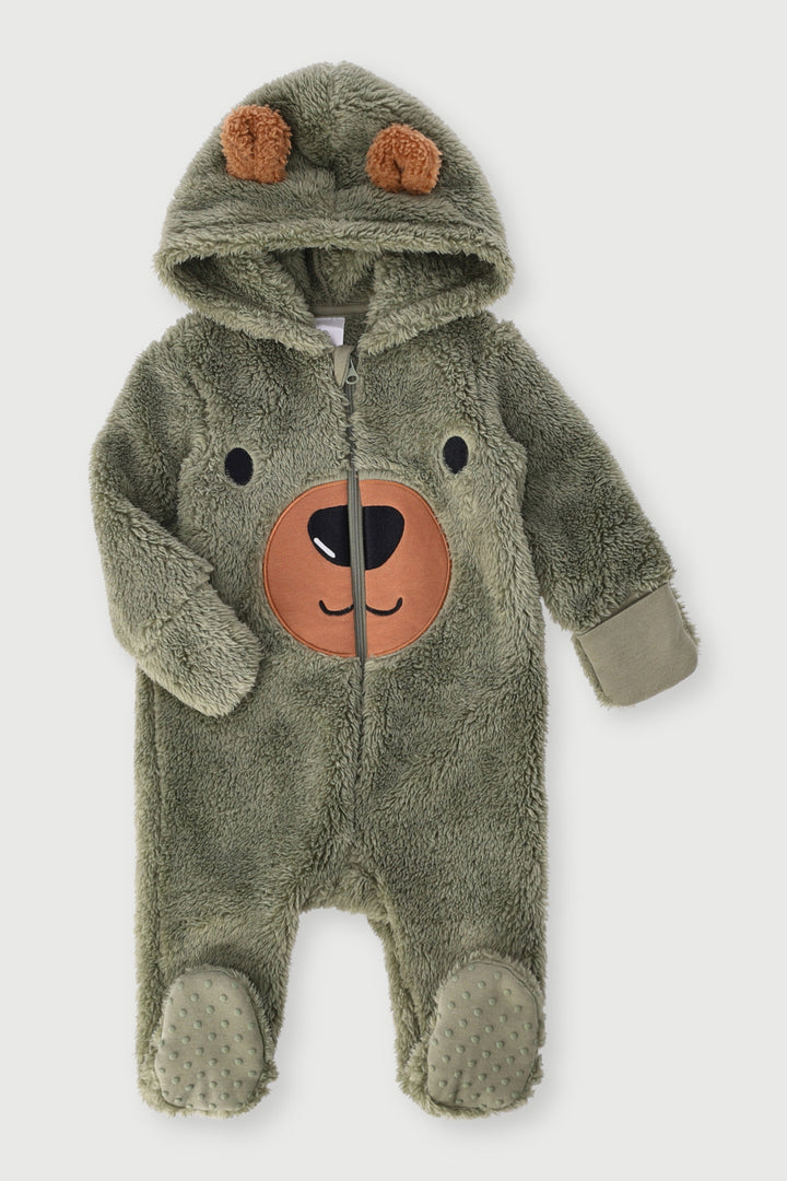 Baby Boys Shaggy Hooded Sleepsuit - Sage