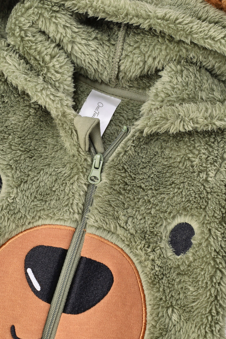 Baby Boys Shaggy Hooded Sleepsuit - Sage