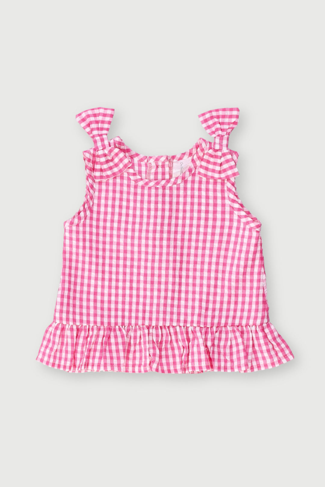 Baby Girls Woven Crinkle Cotton Gingham Top - Pink