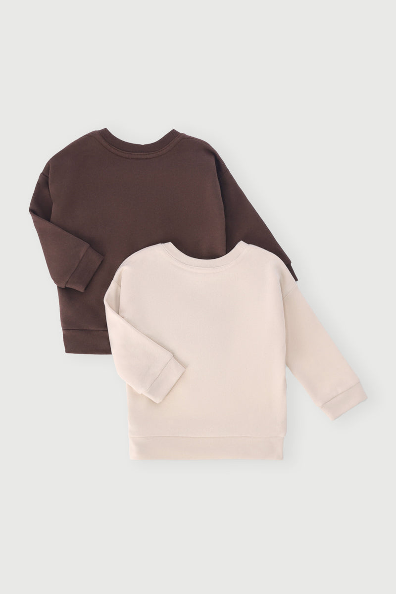Baby Boys 2 Pack Fleece Core Tops - Brown/White