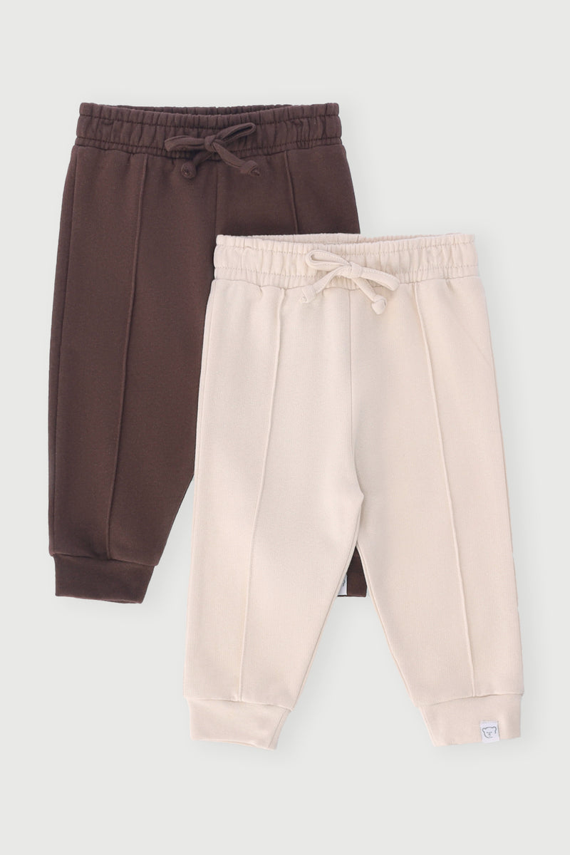 Baby Boys 2 Pack Fleece Core Jogger - Brown/White
