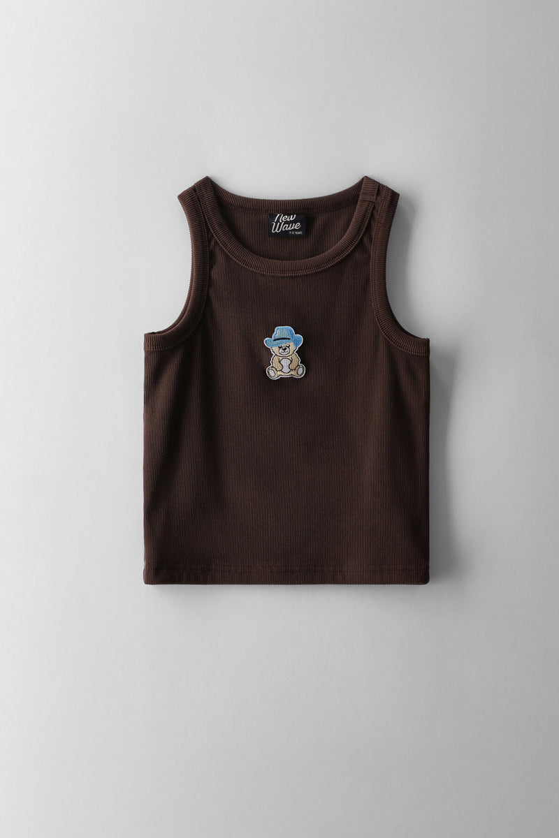 Girls Teddy Embroidered Vest - Chocolate