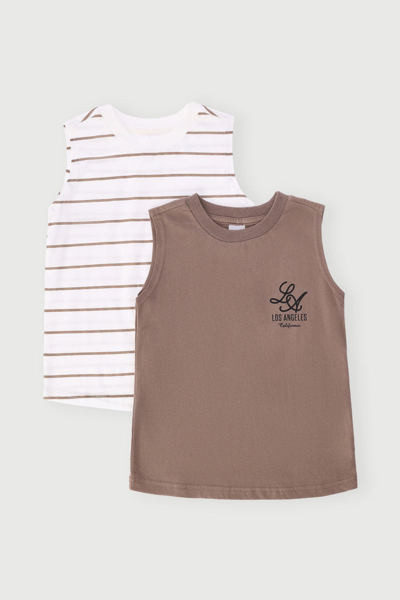 Pre-Boys 2 Pack Stripe Vest - Dark Stone