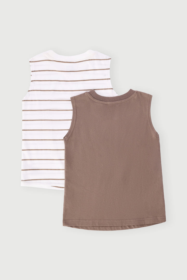 Pre-Boys 2 Pack Stripe Vest - Dark Stone