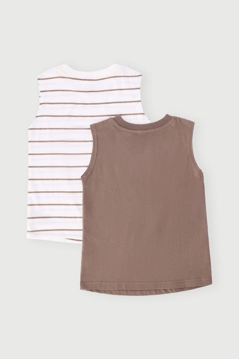 Pre-Boys 2 Pack Stripe Vest - Dark Stone