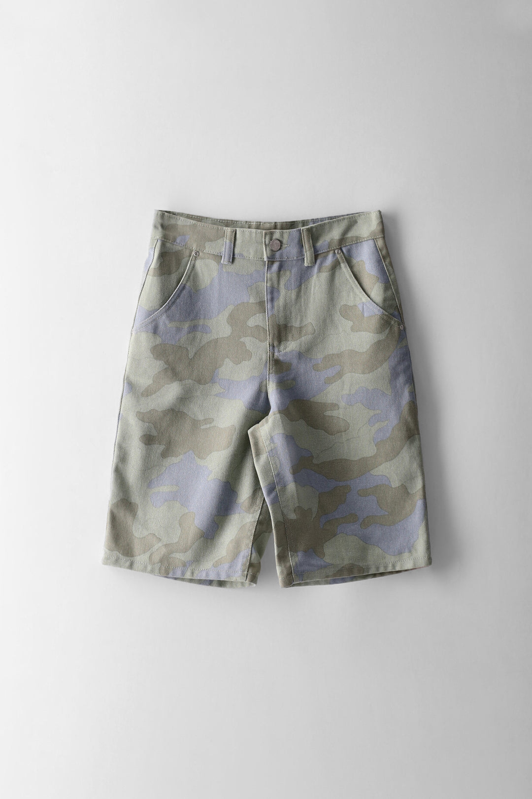 Boys Camo Print Denim Bermuda Short - Blue