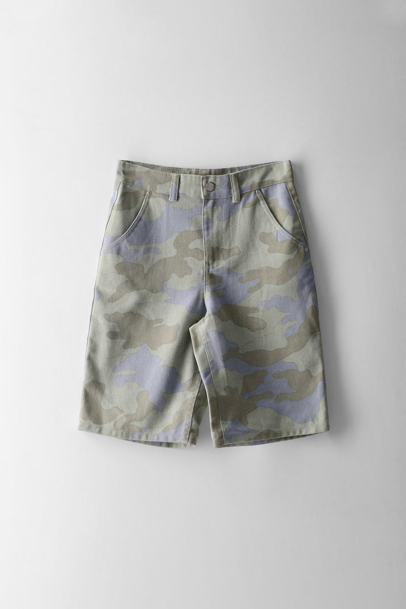 Boys Camo Print Denim Bermuda Short - Blue