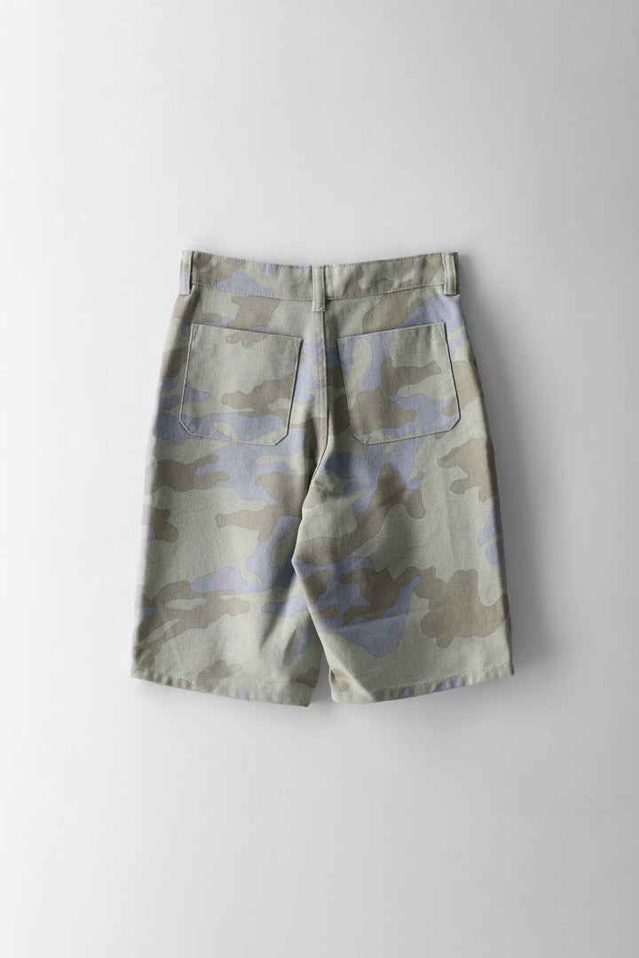 Boys Camo Print Denim Bermuda Short - Blue