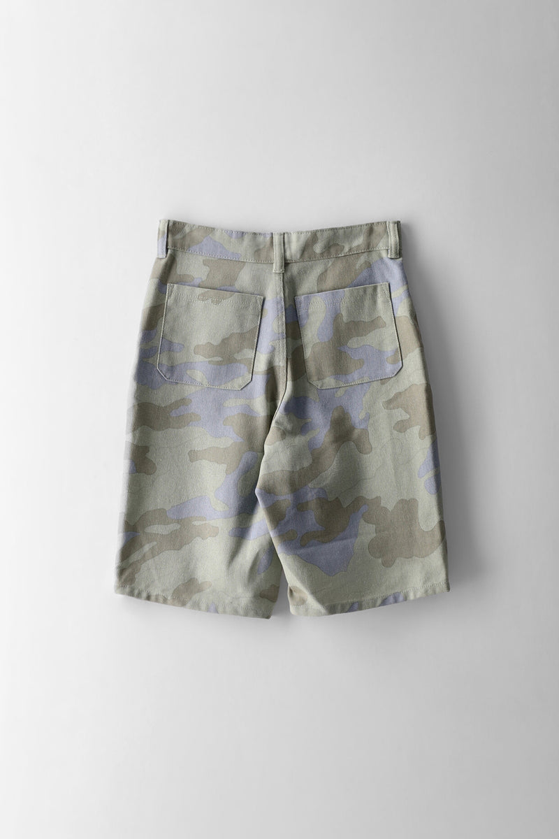 Boys Camo Print Denim Bermuda Short - Blue