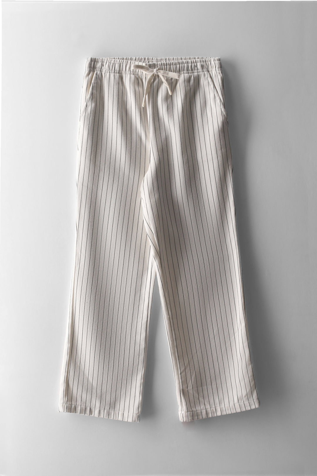 Boys Pinstripe Denim Pull On Pant - Ecru