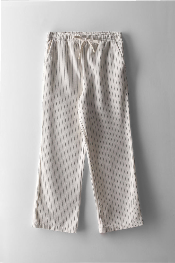 Boys Pinstripe Denim Pull On Pant - Ecru
