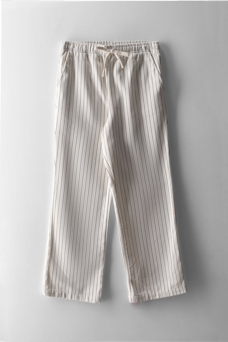 Boys Pinstripe Denim Pull On Pant - Ecru