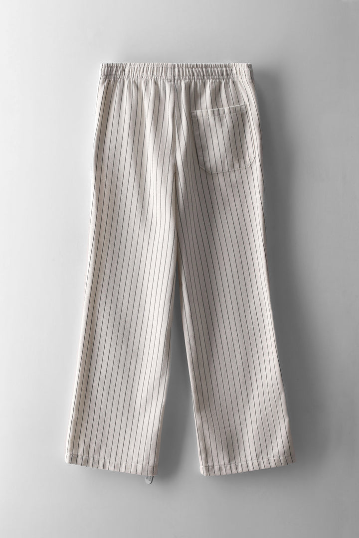 Boys Pinstripe Denim Pull On Pant - Ecru
