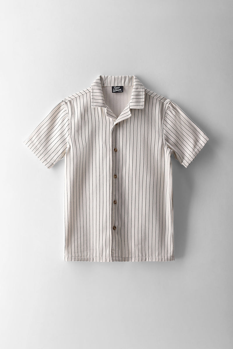 Boys Pinstripe Denim Shirt - Ecru
