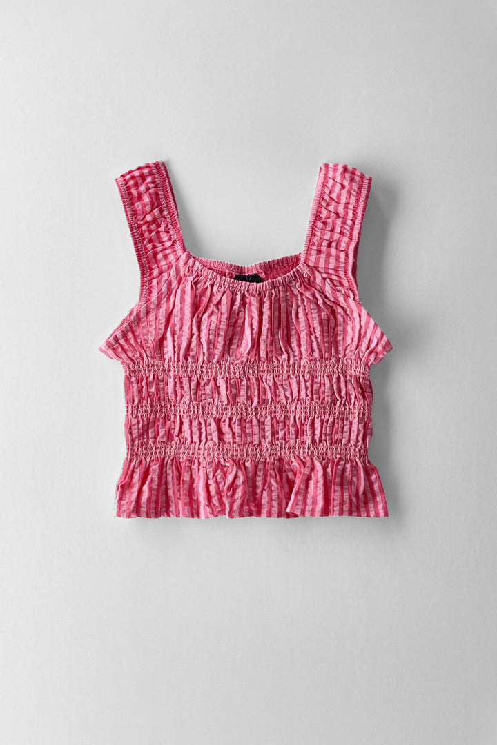 Girls Stripe Shirred Cami - Pink