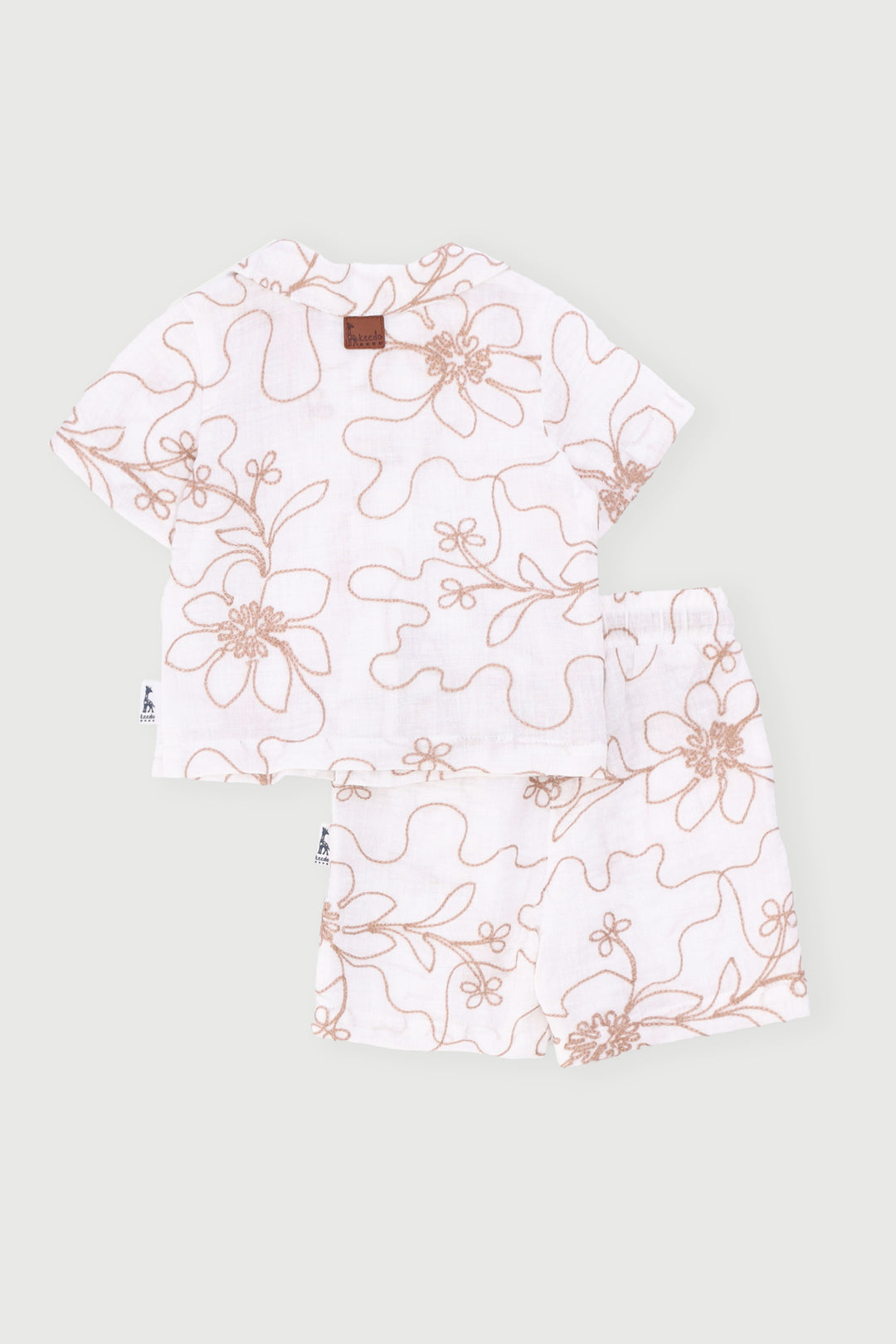Keedo Baby Boys Leafy Embroidered Shirt & Short Set - Cream
