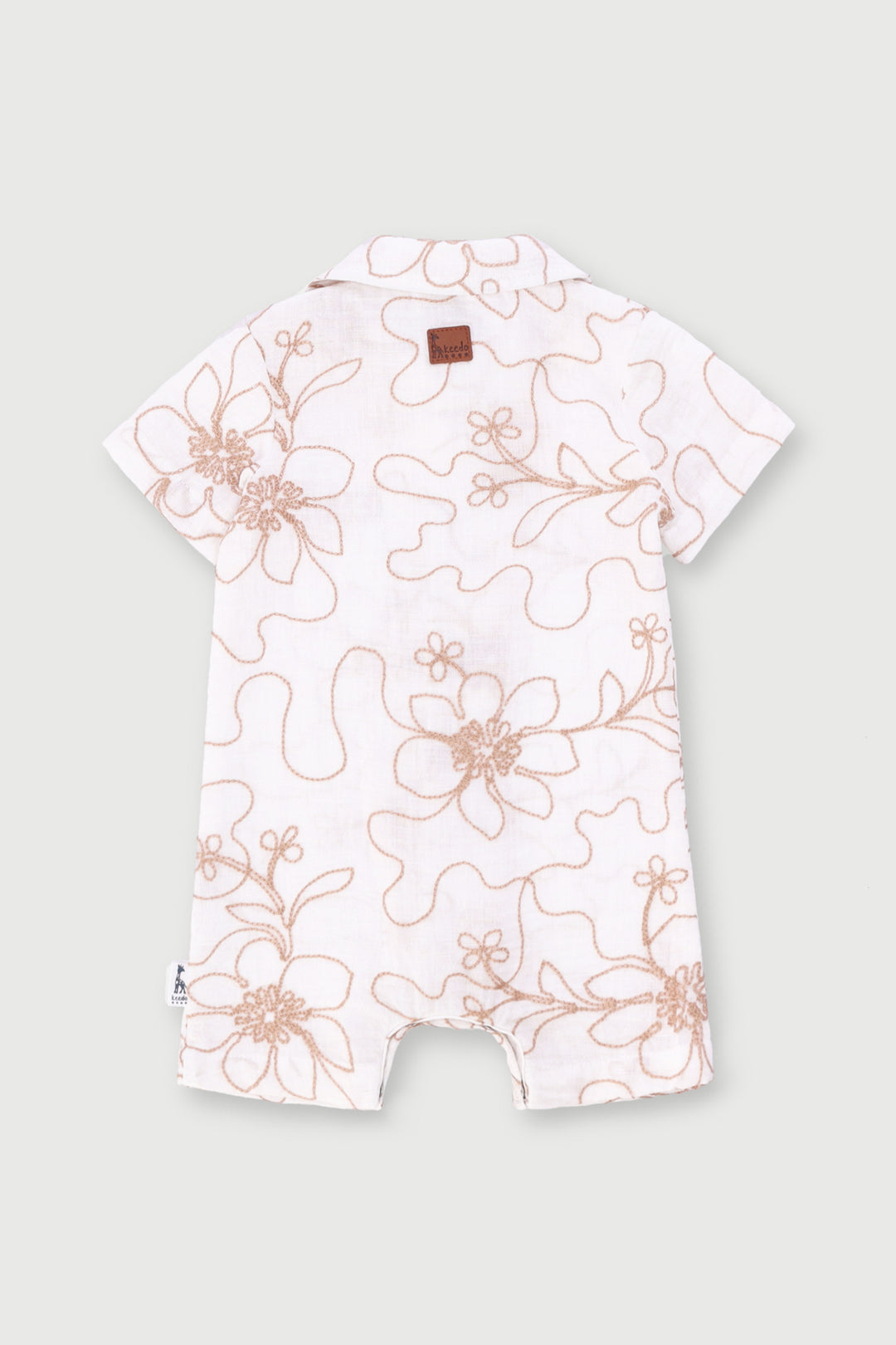 Keedo Baby Boys Leafy Embroidered Romper - Cream