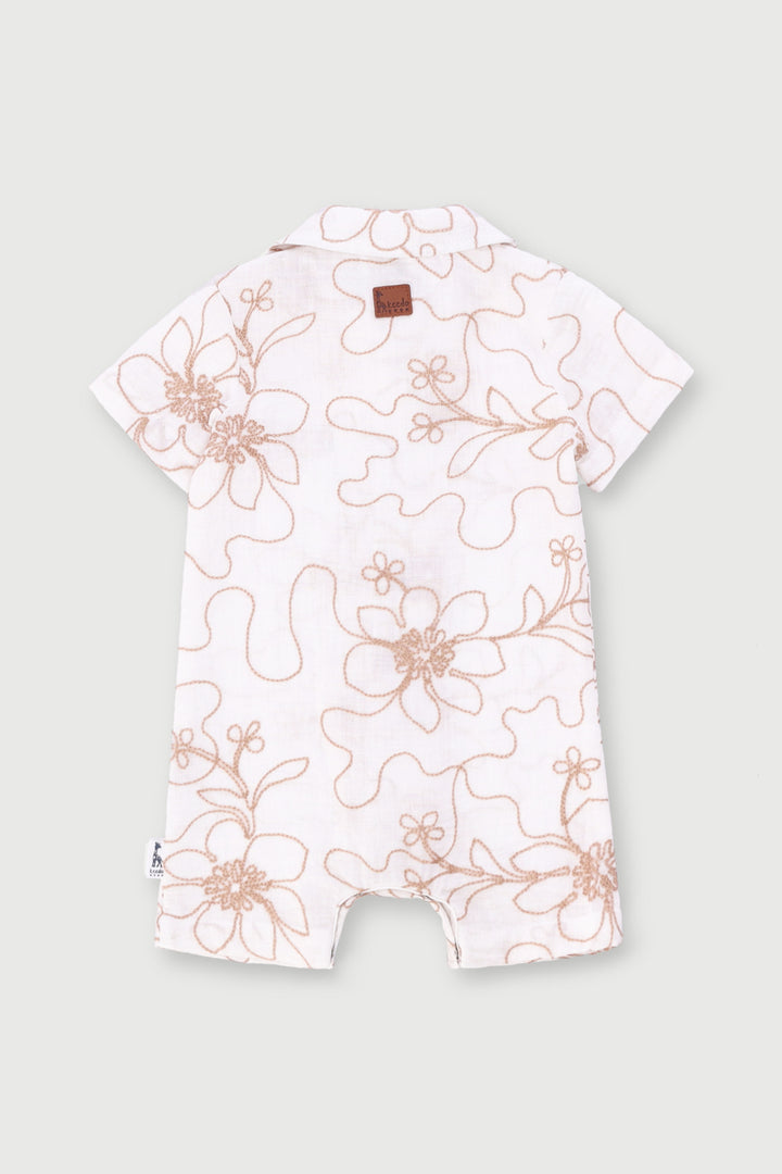 Keedo Baby Boys Leafy Embroidered Romper - Cream