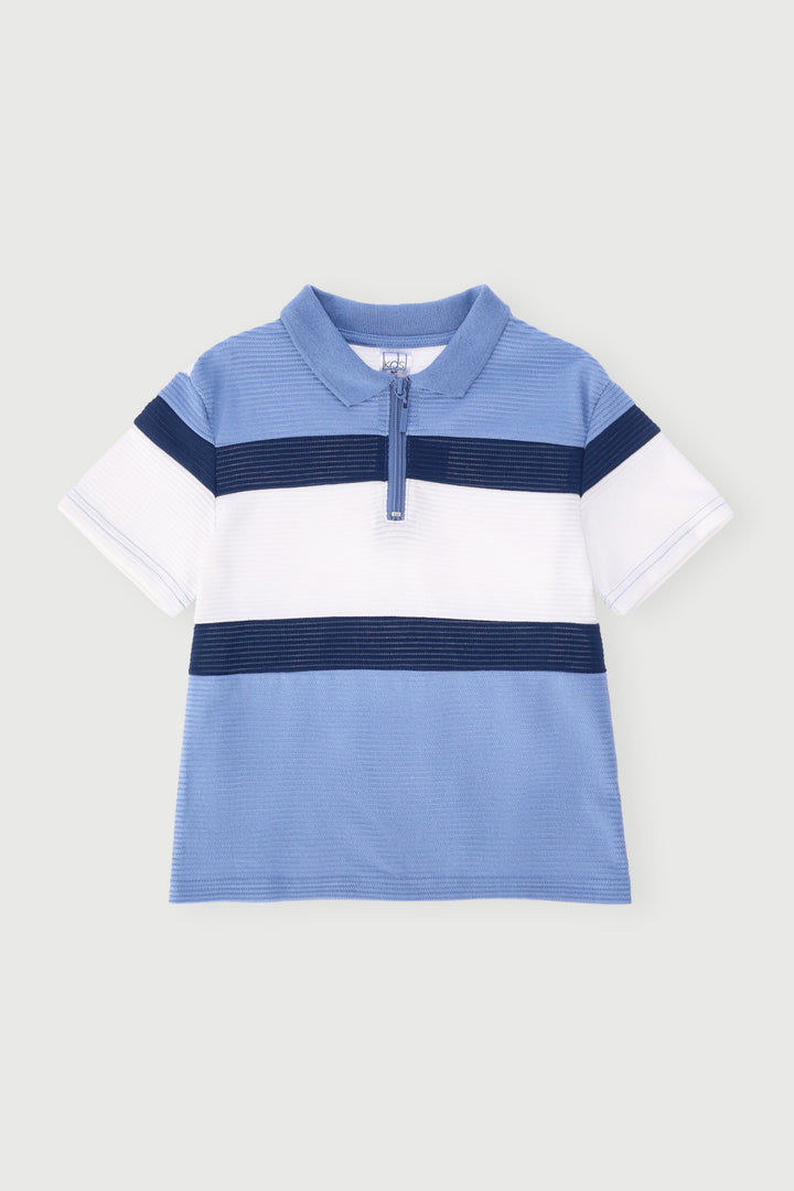 Pre-Boys Quarter Zip Ottoman Colourblock Golfer - White/Blue