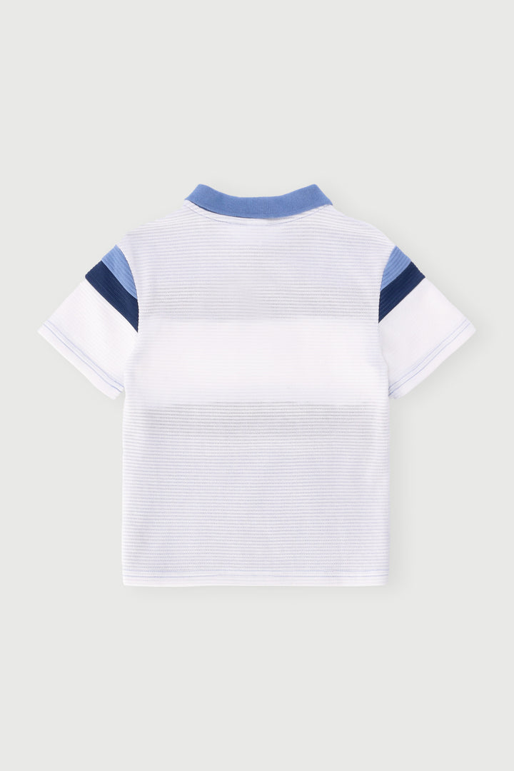 Pre-Boys Quarter Zip Ottoman Colourblock Golfer - White/Blue