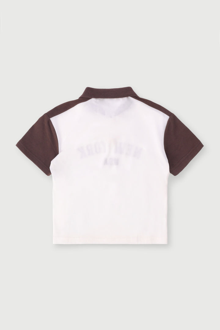 Pre-Boys Ny Embroidered Button Colourblock Golfer - Brown