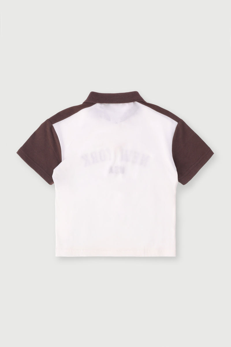 Pre-Boys Ny Embroidered Button Colourblock Golfer - Brown