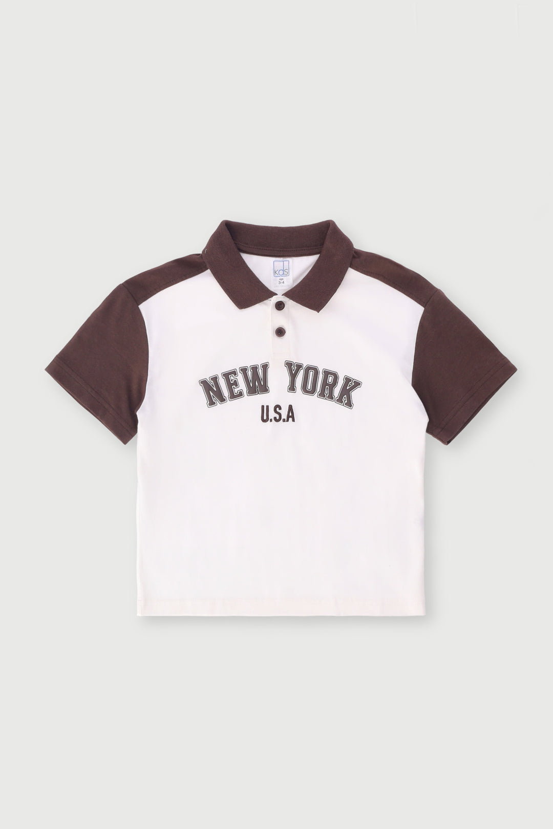 Pre-Boys Ny Embroidered Button Colourblock Golfer - Brown