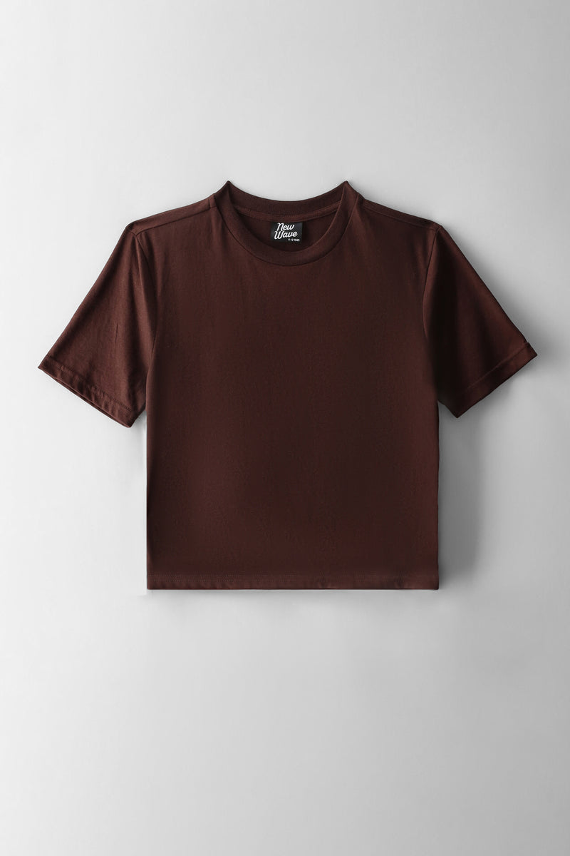 Girls Plain Boxy Tee - Brown