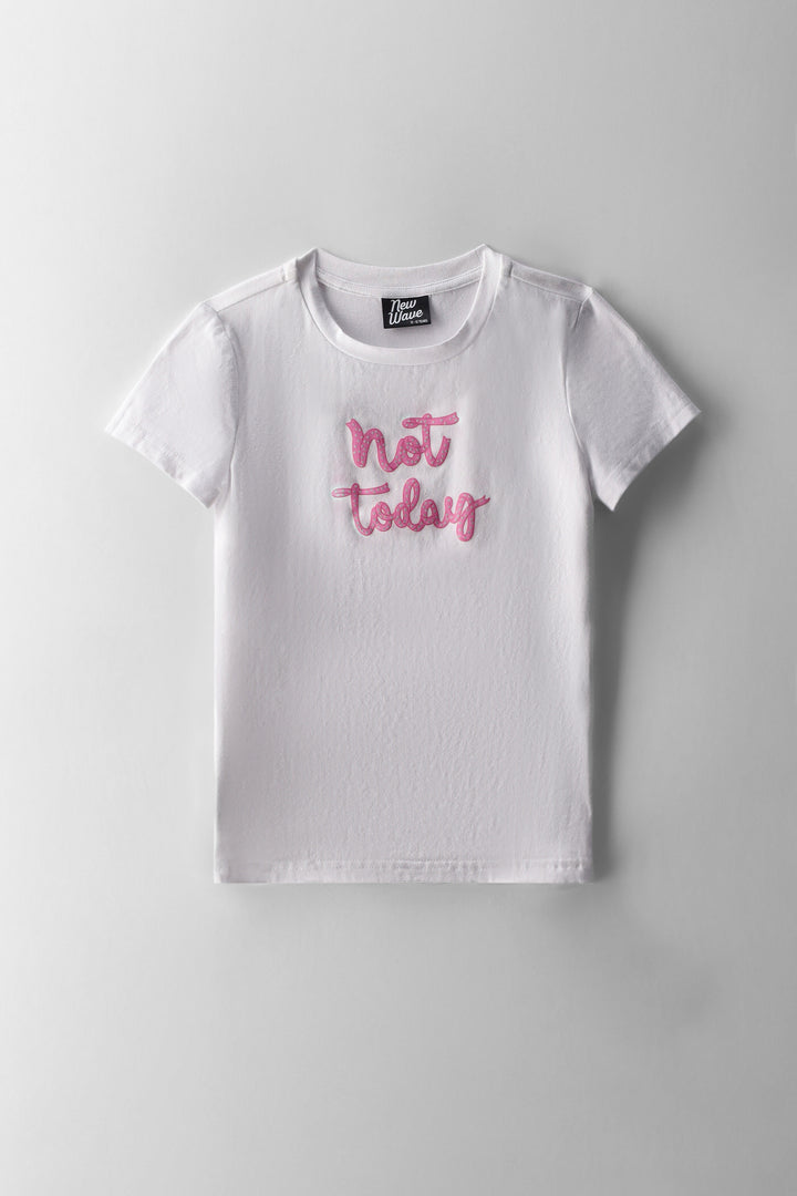 Girls Not Today Fitted Tee - White