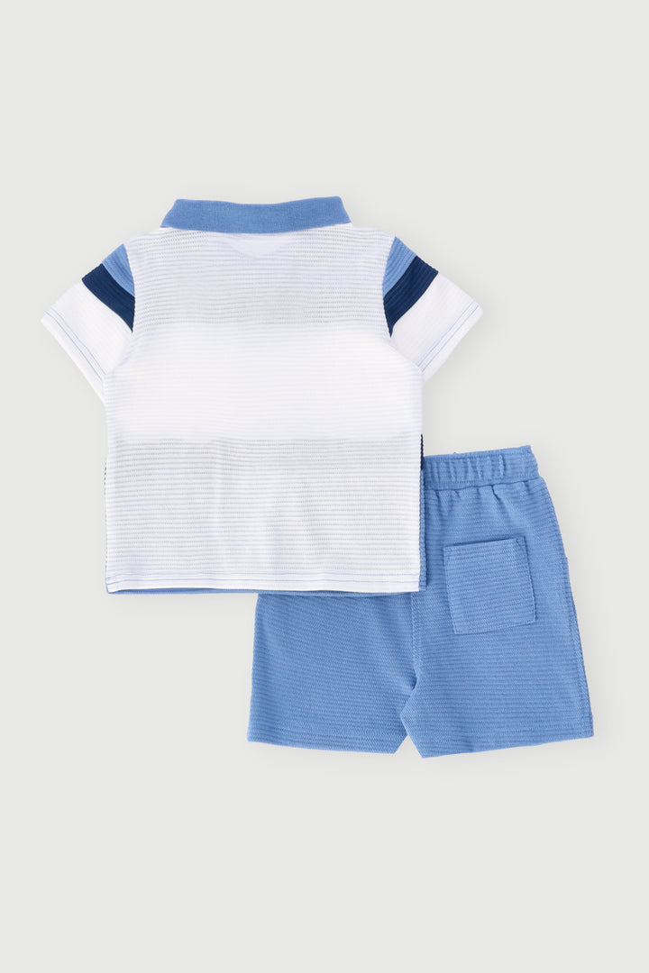 Baby Boys Quarter Zip Golfer Textured Set - Blue