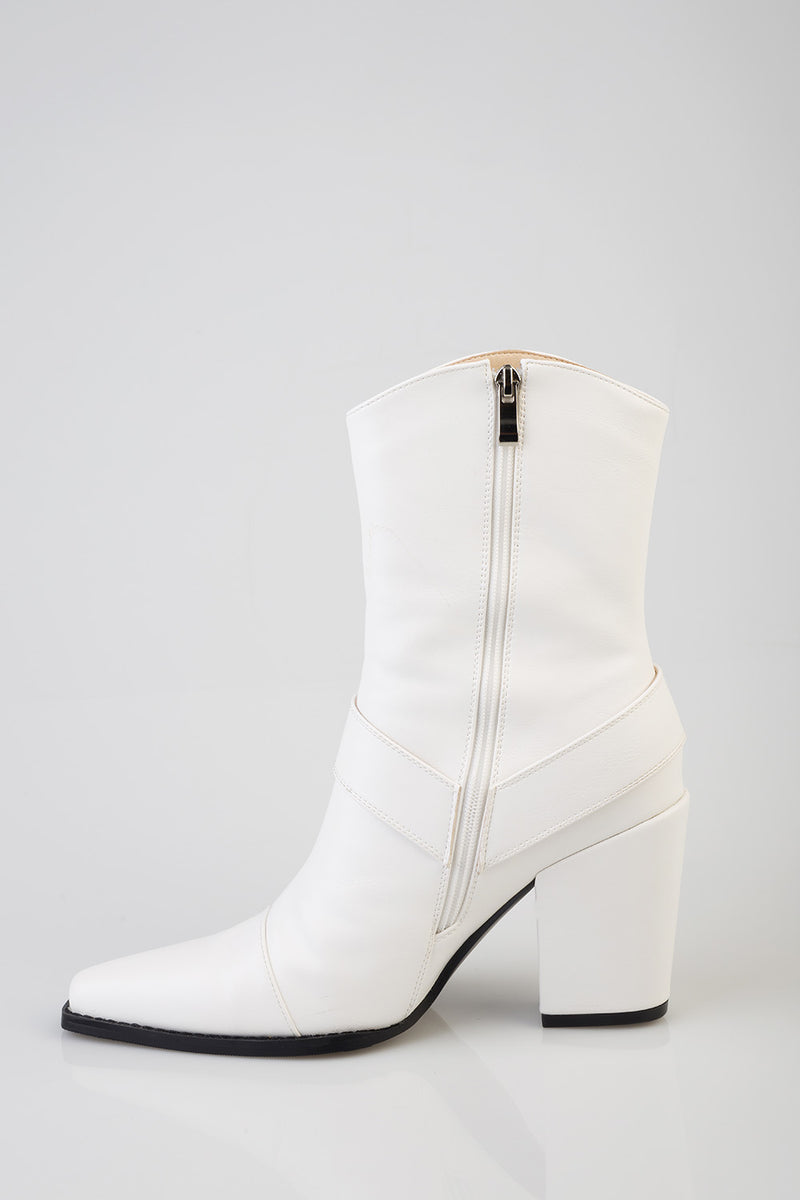 Western Flame Detail Western Boot - White