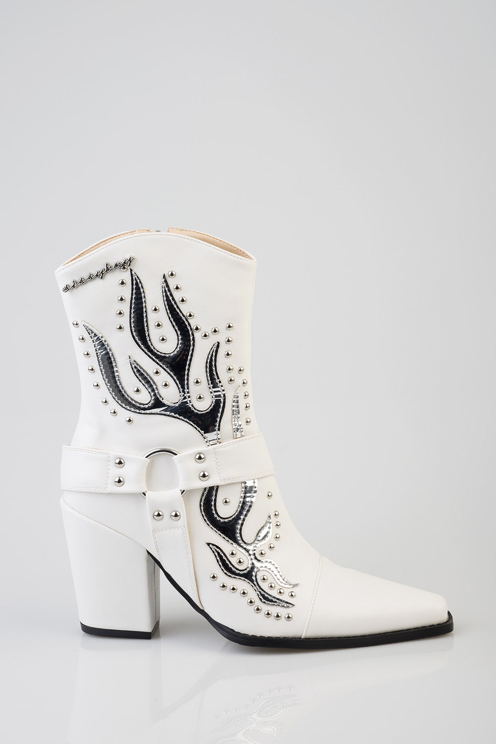 Western Flame Detail Western Boot - White