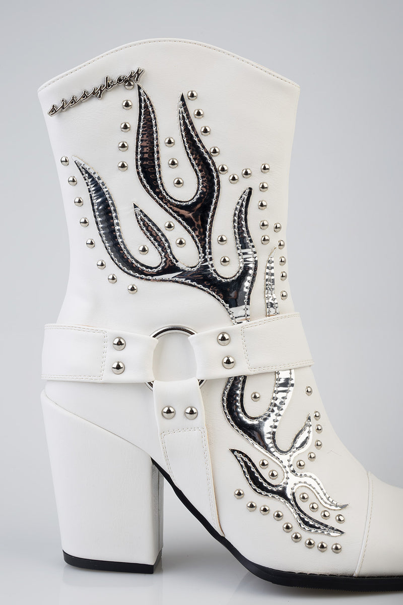 Western Flame Detail Western Boot - White