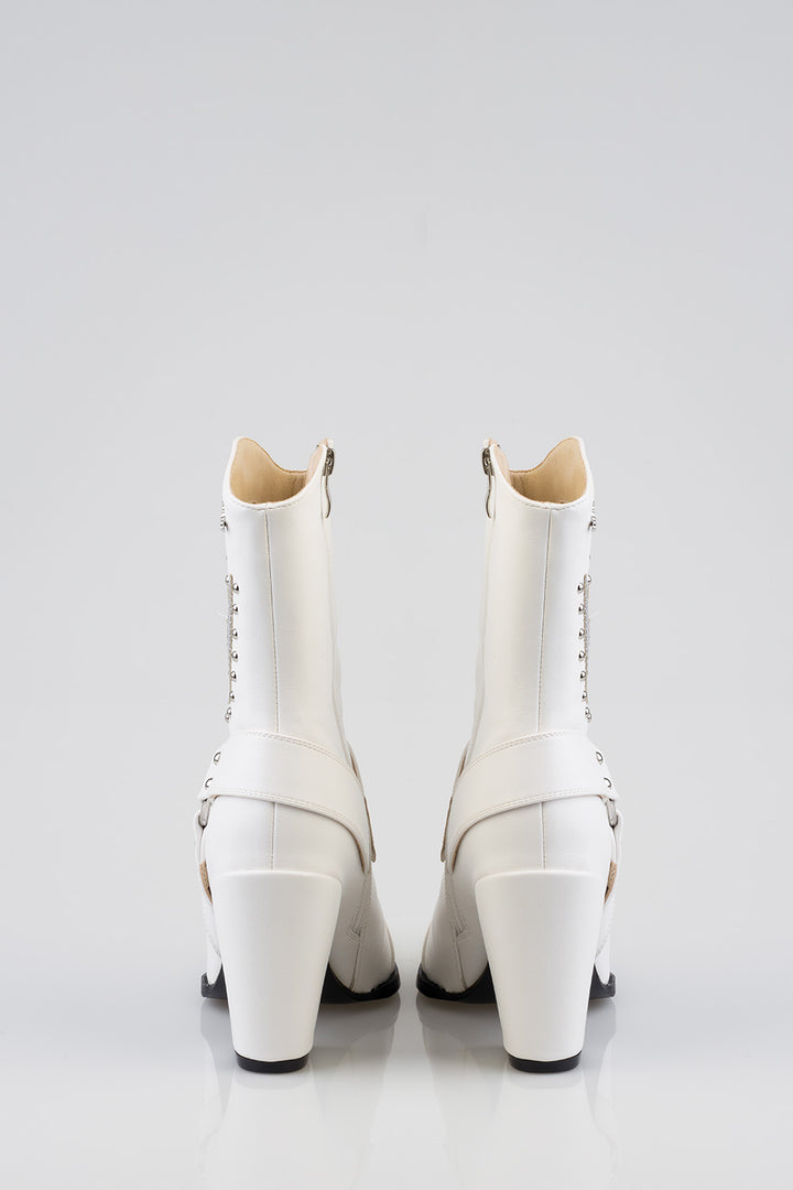 Western Flame Detail Western Boot - White