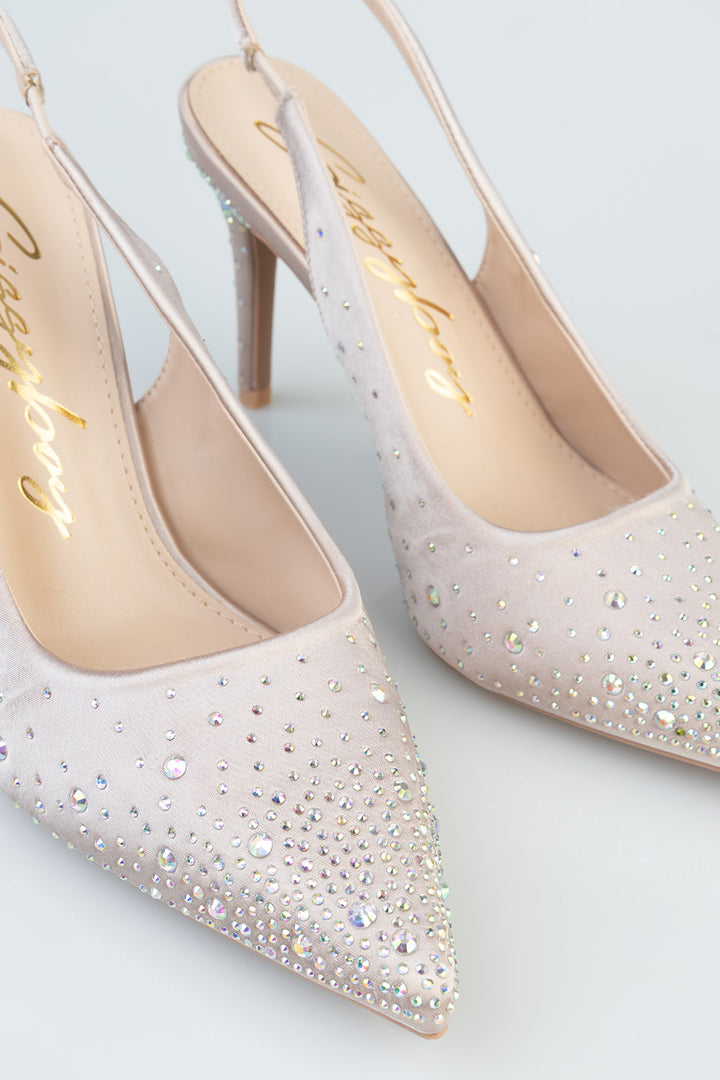 Bling Detail Pointy Slingback Heel - Nude