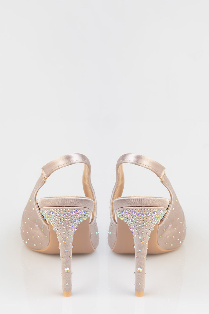 Bling Detail Pointy Slingback Heel - Nude