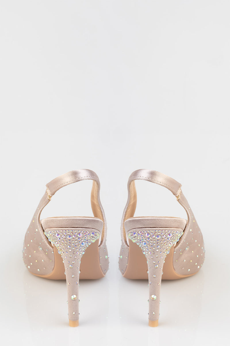 Bling Detail Pointy Slingback Heel - Nude