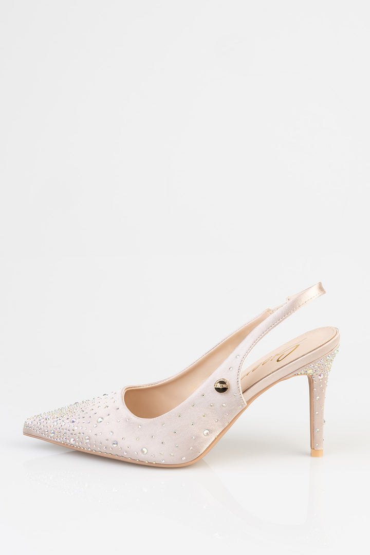 Bling Detail Pointy Slingback Heel - Nude