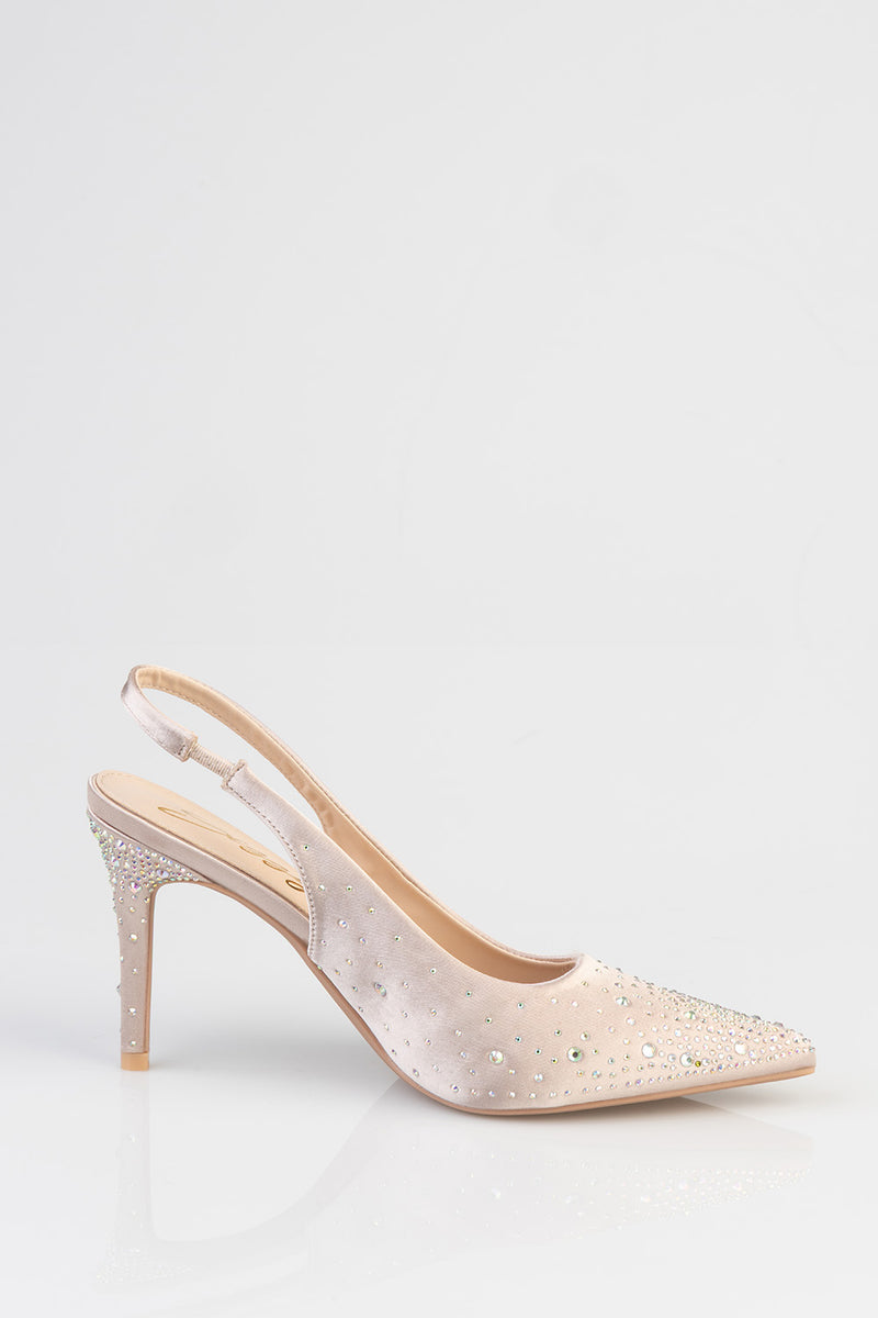 Bling Detail Pointy Slingback Heel - Nude