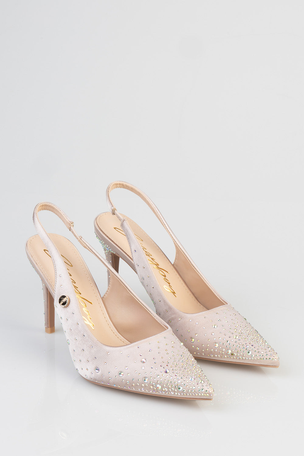 Bling Detail Pointy Slingback Heel - Nude