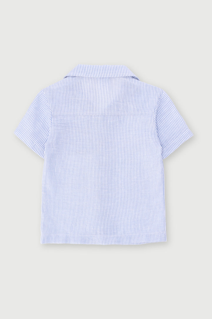 Pre-Boys Linen Like Striped Shirt - Navy