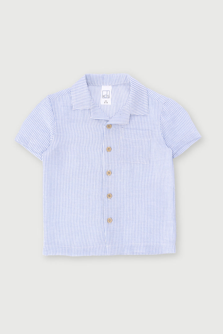 Pre-Boys Linen Like Striped Shirt - Navy